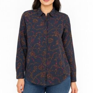 Vintage Tapestry Designs Women's Royal Equestrian Print Button Down Shirt Size 8